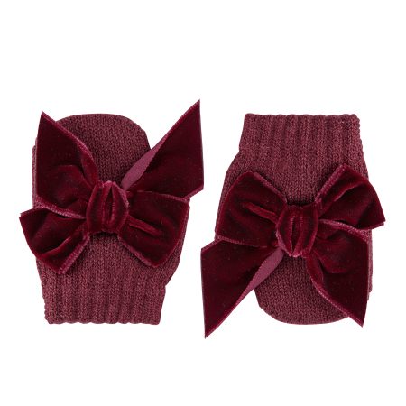 VELVET BOW MITTENS